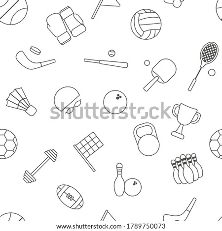Vector illustration of a seamless black and white pattern from sports supplies.