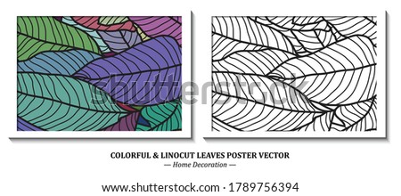 Colorful leaves vector poster, line drawing, poster for home decoration
