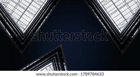 Abstract dark geometric background. Black minimalism. Blue neon triangle. Free space for text.