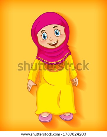 Female muslim cartoon on character colour gradient background illustration