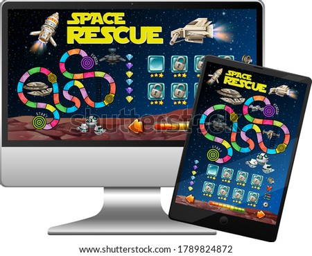 Space game on computer screen illustration