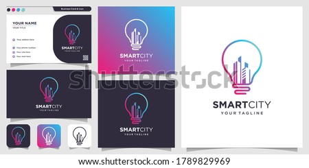 Smart city with creative style and business card design template, city, smart, creative, Premum Vector