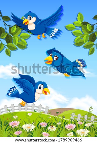 Happy bird in the nature illustration