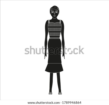 girl in long skirt and tank top, with short hair.Illustration for web and mobile design.