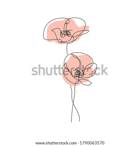 Decorative hand drawn poppy flowers, design elements. Can be used for cards, invitations, banners, posters, print design. Continuous line art style