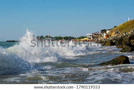 The rough sea. Big waves. The Black Sea coast, in Romania.