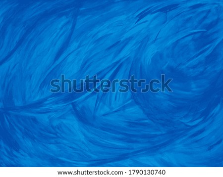 Expressive abstraction of classic blue curved strokes depicting floral ornament,reflecting active movement.Drawing written in acrylic,toned with photo filters.Canvas,contemporary art,action painting