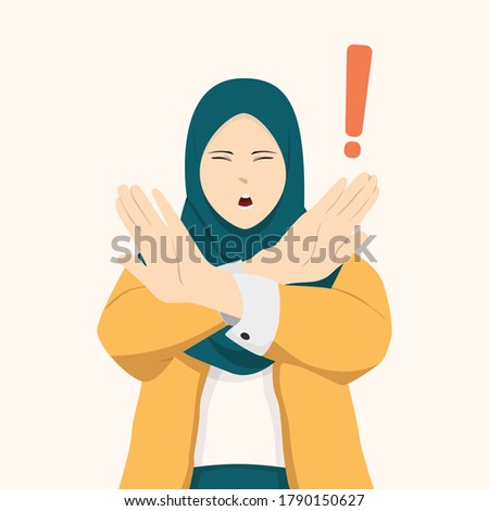 Muslim women reject something firmly, with their arms crossed