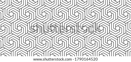 Vector seamless swirl hexagon pattern. Modern stylish thin linear texture.