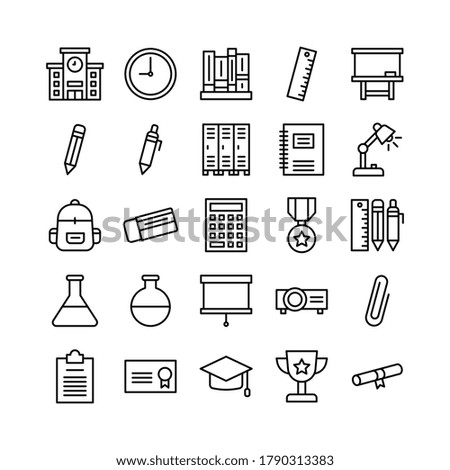 Education icon set with outline style vector