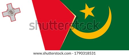 Malta and Mauritania flags, two vector flags symbol of relationship or confrontation.