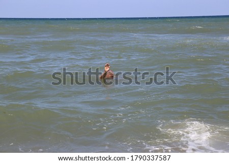 The person is drowning in the wavy sea