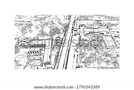 Building view with landmark of Akbarpur is a city and a municipal board in, and the administrative headquarters of, Ambedkar Nagar Hand drawn sketch illustration in vector.