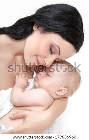 picture of happy mother with baby over white 