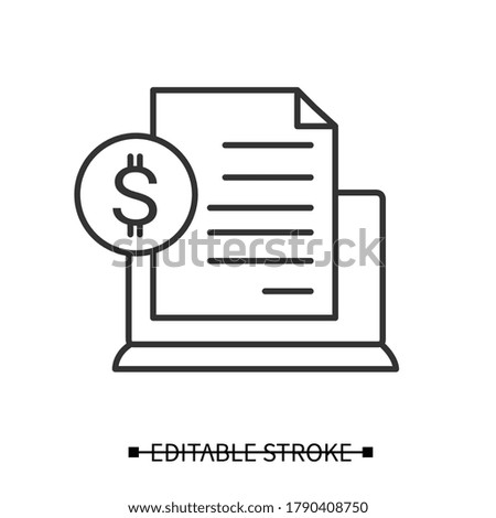 Financial report icon. Annual tax or business profit information document linear pictogram with dollar sign. Concept of corporate finance control and audit. Editable stroke vector illustration
