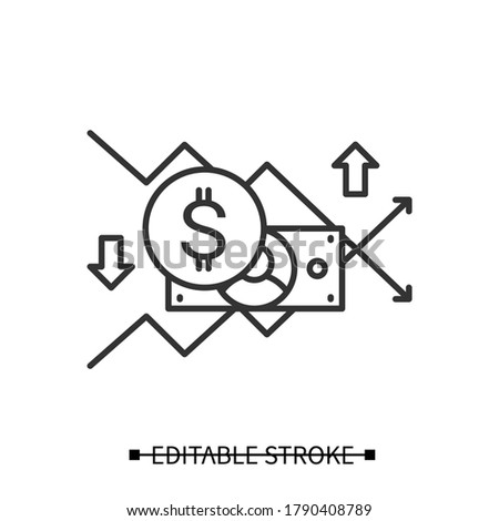 Return of investment icon. Financial plan and stock market trends pictogram. ROI, personal and corporate investment, income planning and market volatility .Editable stroke vector illustration