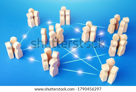 Connections of employees teams in the company. Coordination, knowledge sharing. Equal distribution of duties, high autonomy of units. Collaboration, teamwork. An effective business relationship system Royalty-Free Stock Photo #1790456297