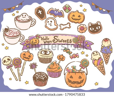 Set of cute Halloween sweets. Vector illustration.