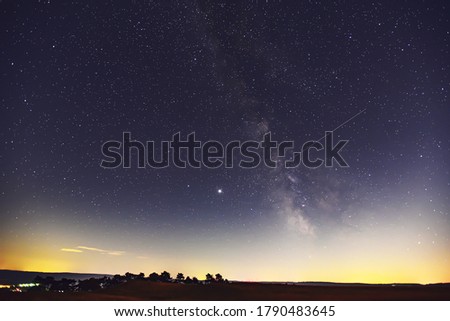 Milky Way, Jupiter and Saturn Planets  in the night.