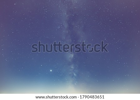 Milky Way, Jupiter and Saturn Planets  in the night.