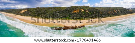 Panorama of the Maheno shipwreck on Fraser Island, Queensland, Australia Royalty-Free Stock Photo #1790491466