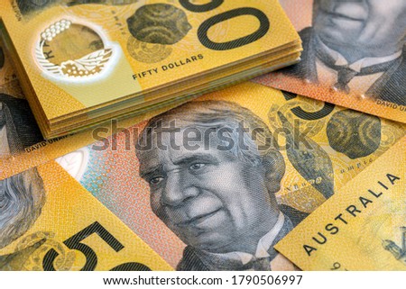 Australian fifty dollar bills.  Full frame background.