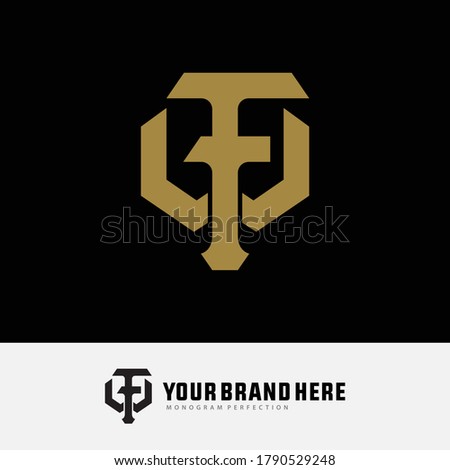 Initial letter F, W, FW or WF overlapping, interlock, monogram logo, gold color on black background