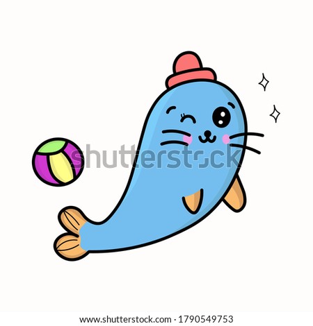 Cute dog seal mascot vector graphics illustration, flat cartoon-style seal icon