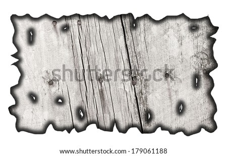 charred wood board isolated on white