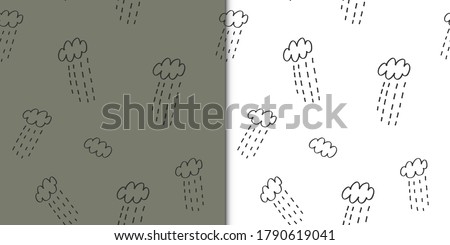 Baby seamless vector pattern. Rain and clouds. Creative scandinavian kids pattern for fabric, textile, wallpaper, apparel. Vector illustration in khaki colours.