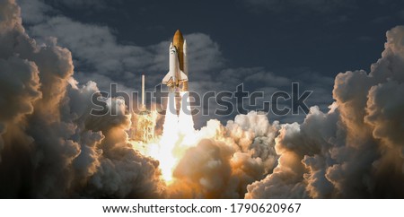rocket stars into space. spaceship takes off into the night sky on a mission.Elements of this image furnished by NASA
 Royalty-Free Stock Photo #1790620967