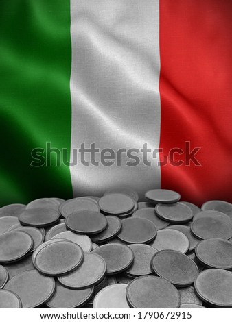 coins isolated on italy flag background.