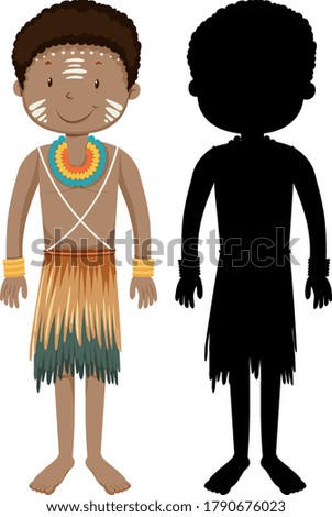 Set of people of African tribes character with its silhouette illustration