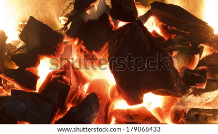 crest of flame on burning wood in fireplace