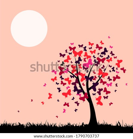 tree with butterfly flowers in afternoon