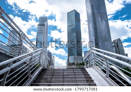 Footbridges and financial towers in Chinese cities Royalty-Free Stock Photo #1790717081