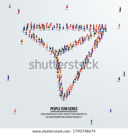 Triangular arrow icon or concept. large group of people form to create shape arrow. Forward or business growth concept. vector illustration.