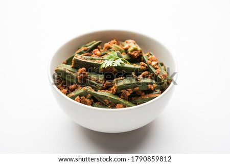 Bharwa Masala Bhindi or Stuffed Okra is an indian main course vegetable recipe made using ladies' fingers or ochro and spices Royalty-Free Stock Photo #1790859812