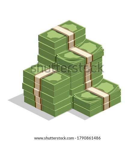 Many banknotes stack on top of each other. isolated on white background vector illustration