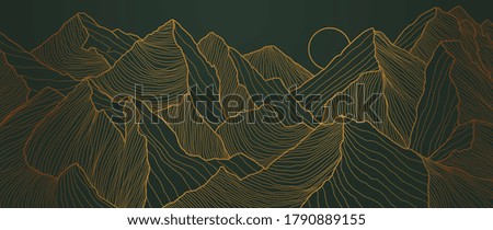 landscape wallpaper design with Golden mountain line arts, luxury background design for cover, invitation background, packaging design, fabric, and print. Vector illustration. Royalty-Free Stock Photo #1790889155