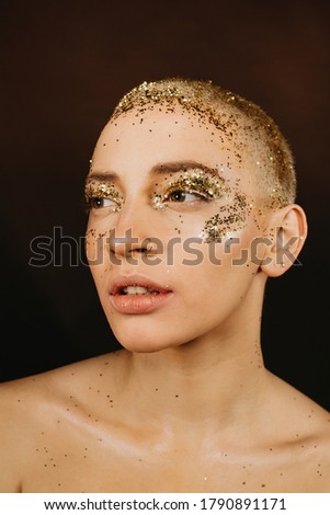 Gorgeous caucasian woman on beauty shot. Muah or make up idea

