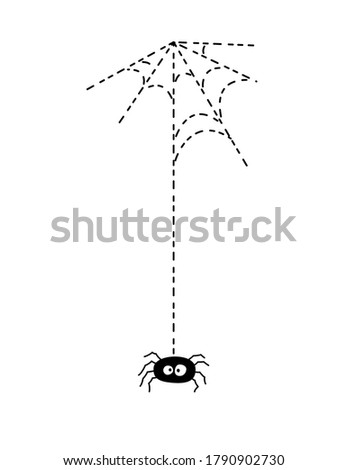 Hanging spider on web. Vector illustration in cartoon style on white background