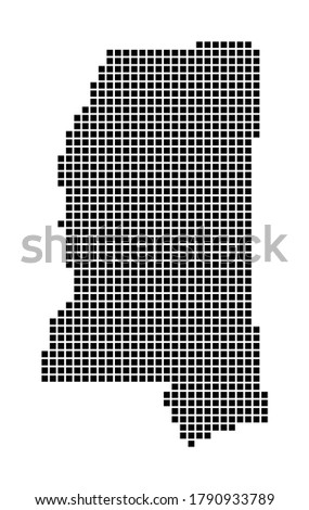 Mississippi map. Map of Mississippi in dotted style. Borders of the us state filled with rectangles for your design. Vector illustration.