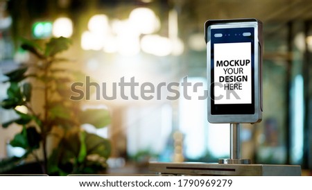 Mockup Your Design Here. Face recognition scanner or temperature machine before enter and exit Disease Coronavirus. Security Technology And information on finding people. Concept Good Health care Royalty-Free Stock Photo #1790969279