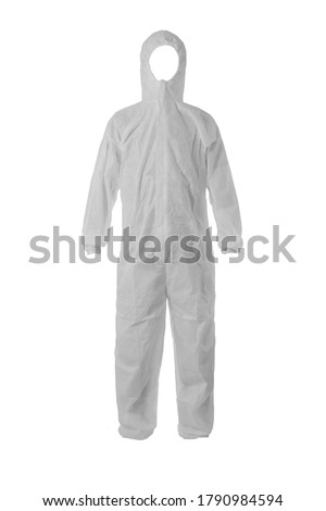 AAMI level 3 PP+ PE Disposable Protective Coverall Knit Cuffs Attached Hood White  Royalty-Free Stock Photo #1790984594