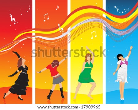 beautiful silhouettes in dancing pose on disco background, wallpaper