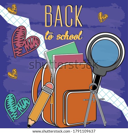 Back to school poster with school supplies - Vector