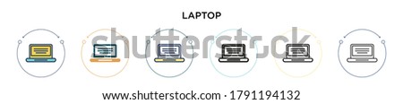 Laptop icon in filled, thin line, outline and stroke style. Vector illustration of two colored and black laptop vector icons designs can be used for mobile, ui, web