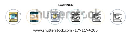 Scanner icon in filled, thin line, outline and stroke style. Vector illustration of two colored and black scanner vector icons designs can be used for mobile, ui, web