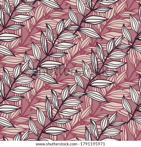 Foliage abstract figures pastel seamless herbal pattern . Navy blue and light purple contoured leaves. Great for wrapping paper, textile, fabric print and wallpaper. Vector illustration.